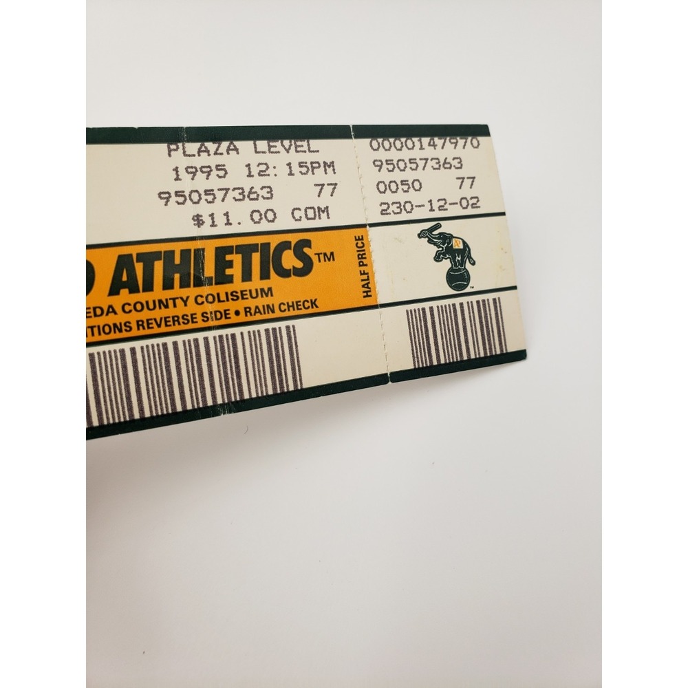 Oakland A's Ticket Stub 07/20/95 Vs Detroit Tigers Dennis Eckersley Save #314 - Picture 3 of 6